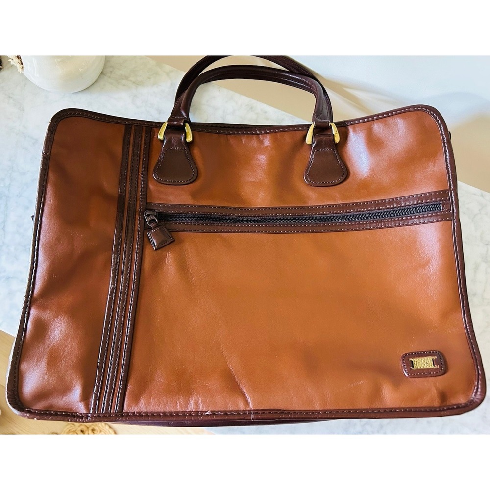 Vintage LAND Leather Briefcase Travel Laptop Bag Genuine Full Grain 90's